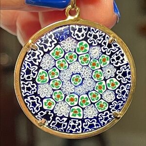 Vintage 800 Stamped Silver Yellow Gold Gilt Murano Millefiore Necklace Pendant